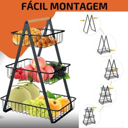 Fruteira Cesto Triplo Aramado Fruta Legumes Cozinha Organizaçao Mesa Bancada Prateleira Multiuso Esc - 6