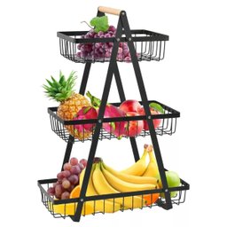 Fruteira Cesto Triplo Aramado Fruta Legumes Cozinha Organizaçao Mesa Bancada Prateleira Multiuso Esc - 10