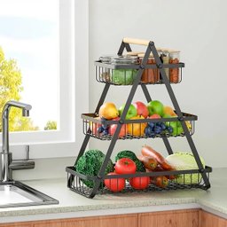 Fruteira Cesto Triplo Aramado Fruta Legumes Cozinha Organizaçao Mesa Bancada Prateleira Multiuso Esc - 2