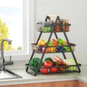 Ver imagem 2 de Fruteira Cesto Triplo Aramado Fruta Legumes Cozinha Organizaçao Mesa Bancada Prateleira Multiuso Esc