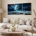 Ver imagem 1 de Kit 3 Quadro Decorativo Galáxia Lua Astronauta Placa Quarto 28x20cm
