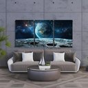 Ver imagem 2 de Kit 3 Quadro Decorativo Galáxia Lua Astronauta Placa Quarto 28x20cm