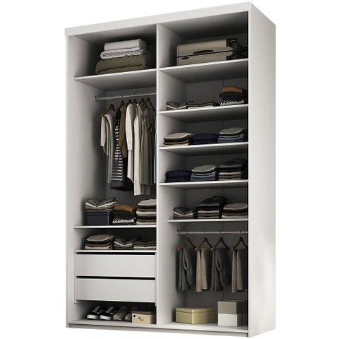 Closet Solteiro Guarda Roupa sem Porta 139cm 2 Gavetas Mdf Tunísia R02 Branco - Lyam Decor
