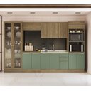 Ver imagem 1 de Armário de Cozinha Modulada Completa Reta 7 Peças 3,50m Botanic Kappesberg - Nogueira/verde Oliva