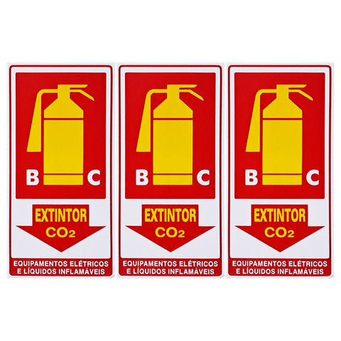 Combo 10 Placas de Sinalização Extintor Bc Co2 Equipamentos Elétricos e Líquidos Inflamáveis 15x30 a