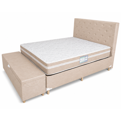 Kit Cama Box Casal Baú 1,38x1,88 com Cabeceira e Recamier - Bege