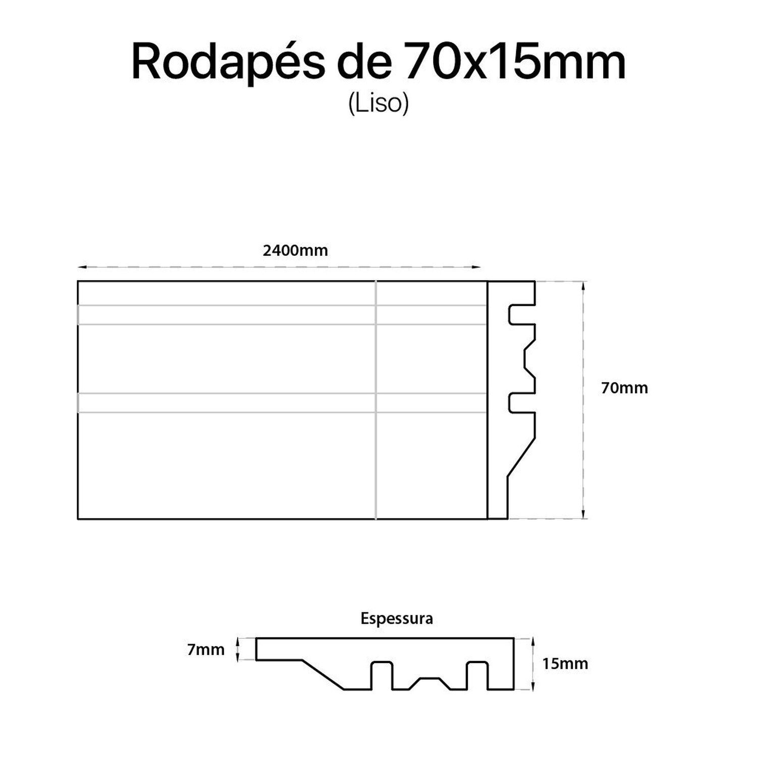 Rodapé de Poliestireno Frisado 7cm x 15mm x 2,40m - 4