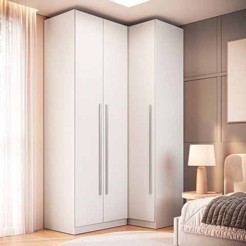 Guarda Roupa Modulado 100% MDF 2 Peças com Canto Reto 3 Portas e Gavetas Integrato Branco