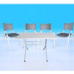 Jogo Mesa 120x70 para Restaurante Comércio com 4 Cadeiras Iso Cinza Base Branca Ecomhome - 1