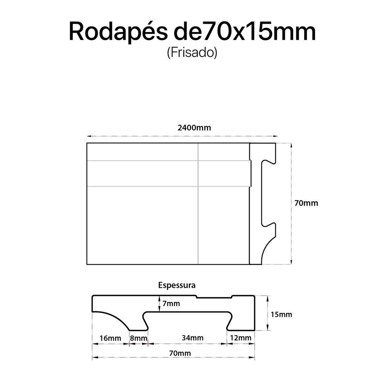 Rodapé de Poliestireno Frisado 7cm x 15mm x 2,40m - 4