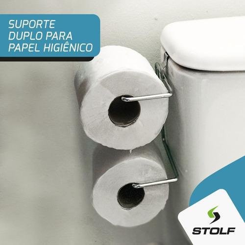 Suporte Duplo Porta Papel Higiênico Acoplar Caixa Descarga - 3