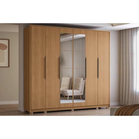 Guarda Roupa Casal 6 Portas (2 C/ Espelho) e 4 Gavetas C/ Pés Cb01t581 Canela - Kappesberg