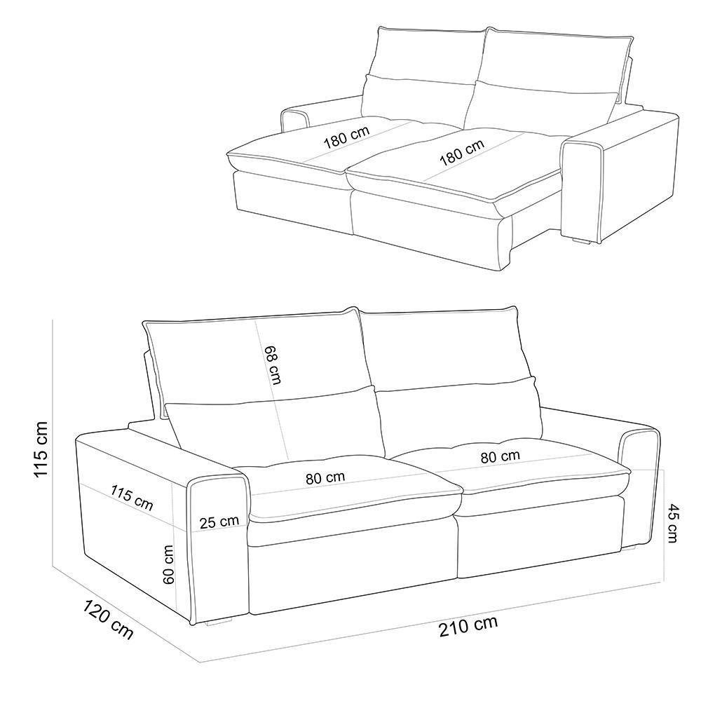 Sofá Retrátil Reclinável para Sala de Estar Living 210cm Dimas F04 Veludo Rosê - 4