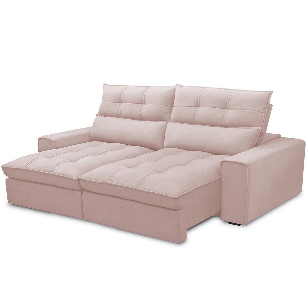 Sofá Retrátil Reclinável para Sala de Estar Living 210cm Dimas F04 Veludo Rosê - 2