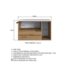 Gabinete de Banheiro Suspenso 80cm com 1toalheiro 2portas e 1gaveta Bh8020 Mel/branco - 4