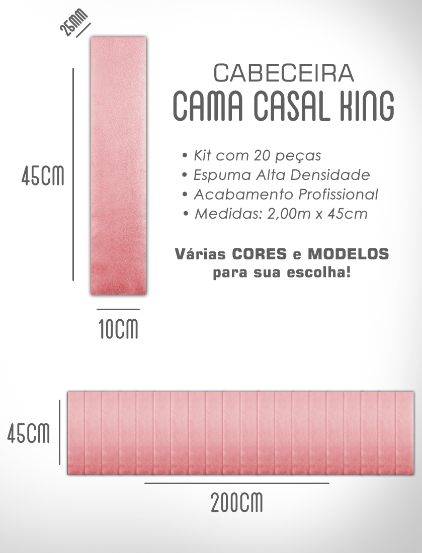 Kit 20 Cabeceiras Estofadas de Cama King Box Casal Modulada Autocolante 2,00mx45cm - 9