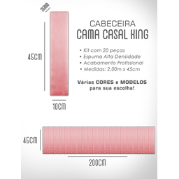 Kit 20 Cabeceiras Estofadas de Cama King Box Casal Modulada Autocolante 2,00mx45cm - 9