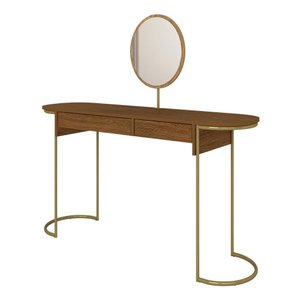 Penteadeira Aysha 2 Gavetas e Espelho Industrial Dourado/freijó - M.a Dourado/freijó