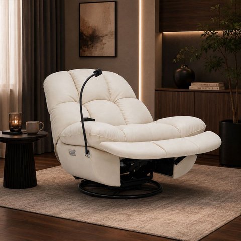 Poltrona do Papai Reclinável Elétrica Boston Massagem Aquecimento Giratória Entrada USB PU Bege