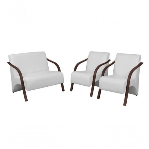 Conjunto Poltronas Vênus Braço Madeira Dsalla Courino Branco
