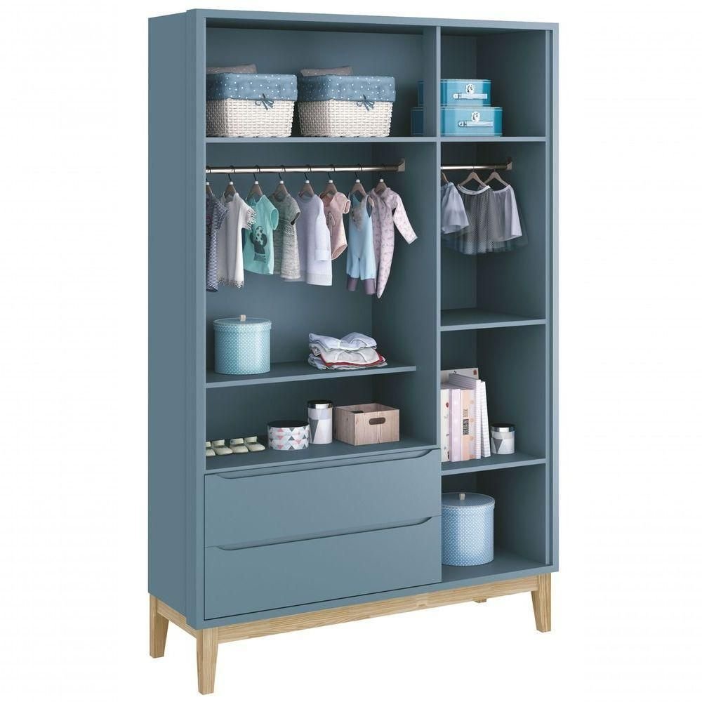 Guarda-roupa Retrô 3 Portas Classic New Azul Fosco com Natural