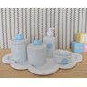 Kit Higiene Bebê Tema Nuvem Azul Moderno Porcelana Bebê + Bandeja - 1