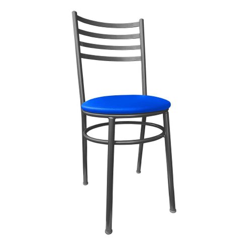 Cadeira de Jantar em Metal para Cozinha Lanchonetes Restaurantes Preta com Estofado Azul