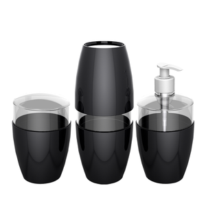 Kit Acessório Saboneteira Porta Escova e Algodão para Banheiro Essence Cor Preto Durín