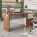 Ver imagem 1 de Escrivaninha Mesa Escritório Diretor com em Tamburato 1450 2 Gavetas 100% MDF 145,3cm Freijó e Branco Artany
