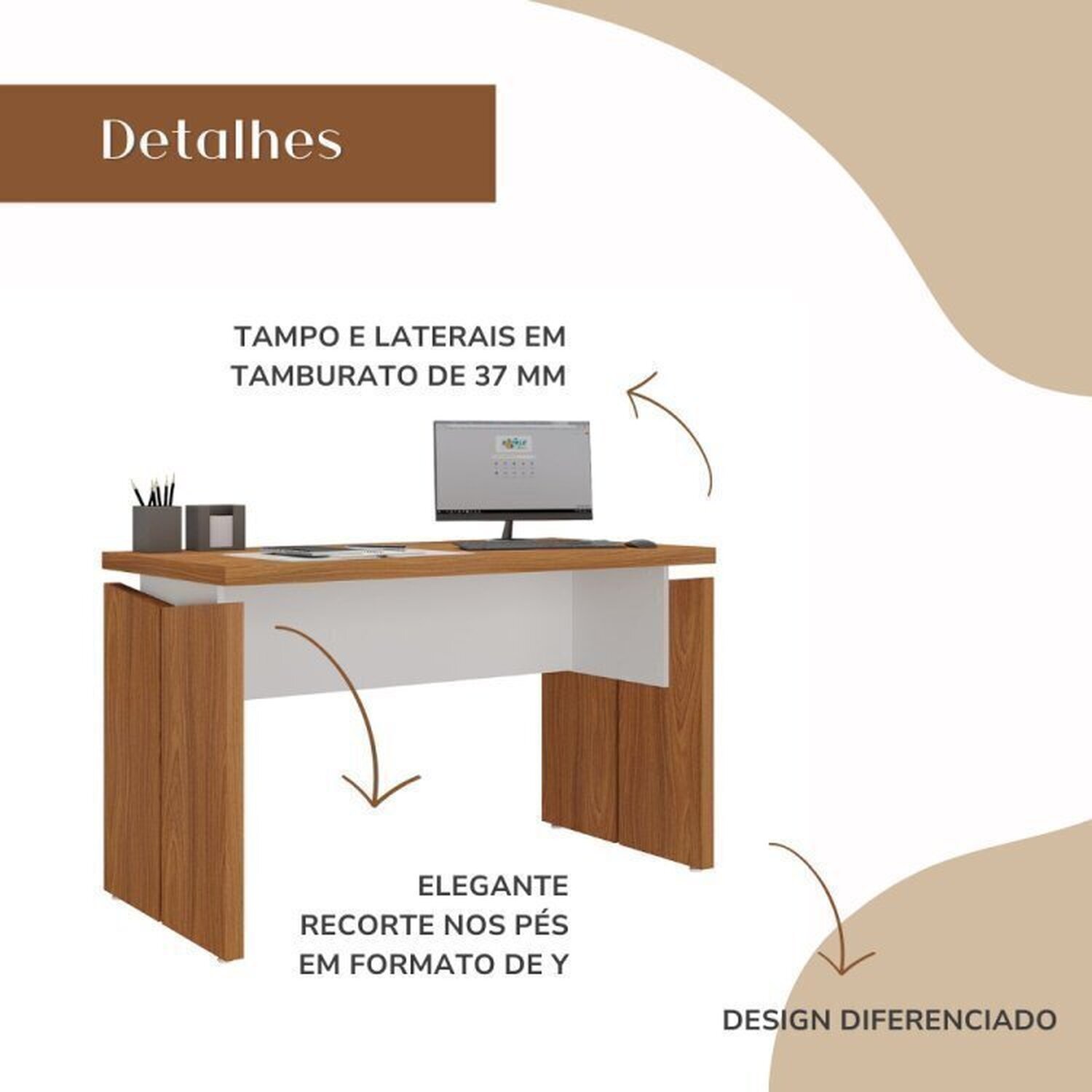 Mesa para Escritório Diretor com 2 Gavetas em Tamburato 1450 - 12