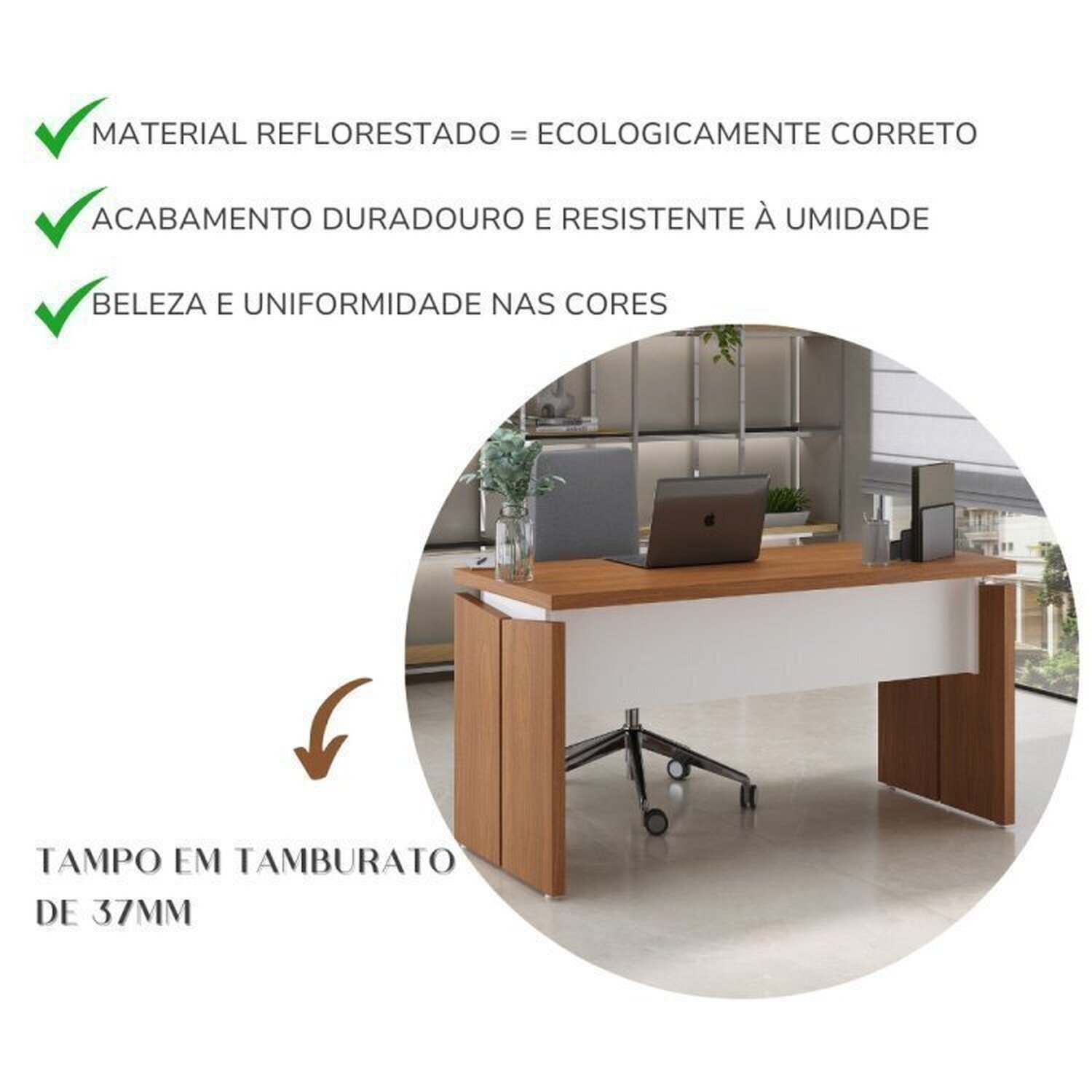 Mesa para Escritório Diretor com 2 Gavetas em Tamburato 1450 - 13