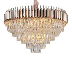 Lustre Pendente Clássico Tunísia Gold em Metal e Cristal para Sala de Jantar e Ambientes Modernos -