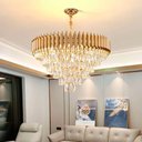 Ver imagem 2 de Lustre Pendente Clássico Tunísia Gold em Metal e Cristal para Sala de Jantar e Ambientes Modernos -