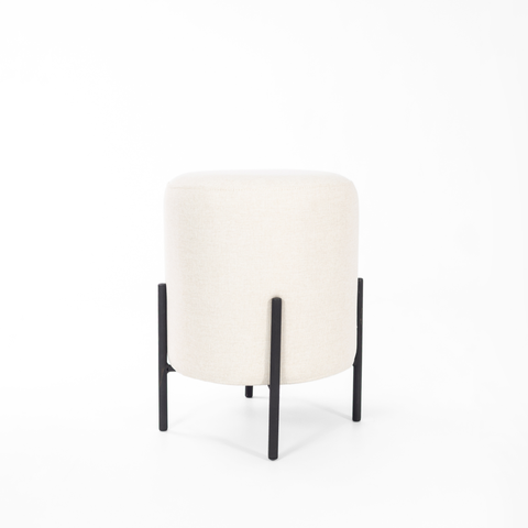 Puff Siena Decorativo Tecido Linho Banqueta Redondo Pés de Metal