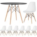 Ver imagem 1 de Conjunto de Mesa de Jantar Eames Eiffel Redonda 120cm Tampo de Madeira Preto com 6 Cadeiras Brancas