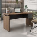 Ver imagem 1 de Escrivaninha Mesa Escritório Diretor com em Tamburato 1450 2 Gavetas 100% MDF 145,3cm Nogal e Preto Artany