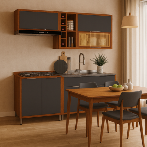 Armário Cozinha Completo Lumiar Mdf P/ Área ou Varanda Gourmet Modulada Monte como Quiser Vidro Refl