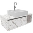 Ver imagem 1 de Gabinete de Banheiro 80 Cm com Cuba 1 Porta e Nicho Mármore Branco