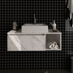 Gabinete de Banheiro 80 Cm com Cuba 1 Porta e Nicho Mármore Branco - 8