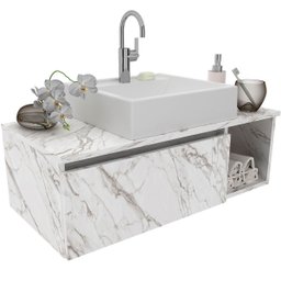 Gabinete de Banheiro 80 Cm com Cuba 1 Porta e Nicho Mármore Branco - 6