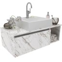 Ver imagem 6 de Gabinete de Banheiro 80 Cm com Cuba 1 Porta e Nicho Mármore Branco