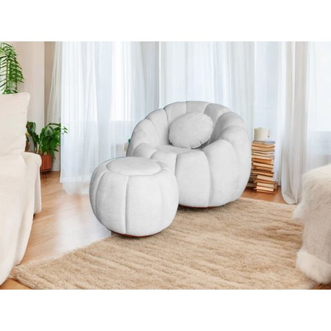 Kit Poltrona com Almofada e Puff Concha Fixo Boucle - Estopar