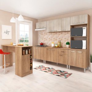 Cozinha Modulada Completa Max 262Cm Balcão Tampo Bancada Ilha MDP Carvalho Blanche - ClickLar