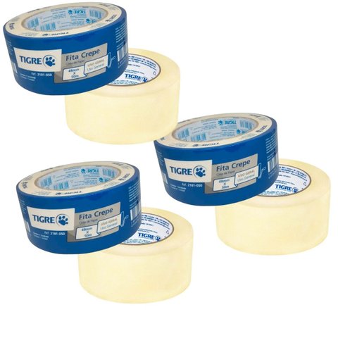 Fita Crepe Uso Geral Profissional Pintura 48mmx50m | Tigre | Kit 3 Un
