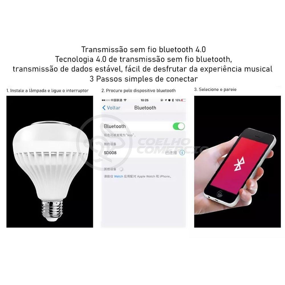 Lâmpada Led 12w E27 Rgb Colorida com Caixa de Som - 10