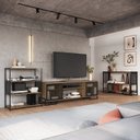 Ver imagem 1 de Sala de Estar Completa com 3 Itens Rack Tv 60 Polegadas com Porta Industrial, Estante e Aparador Tel