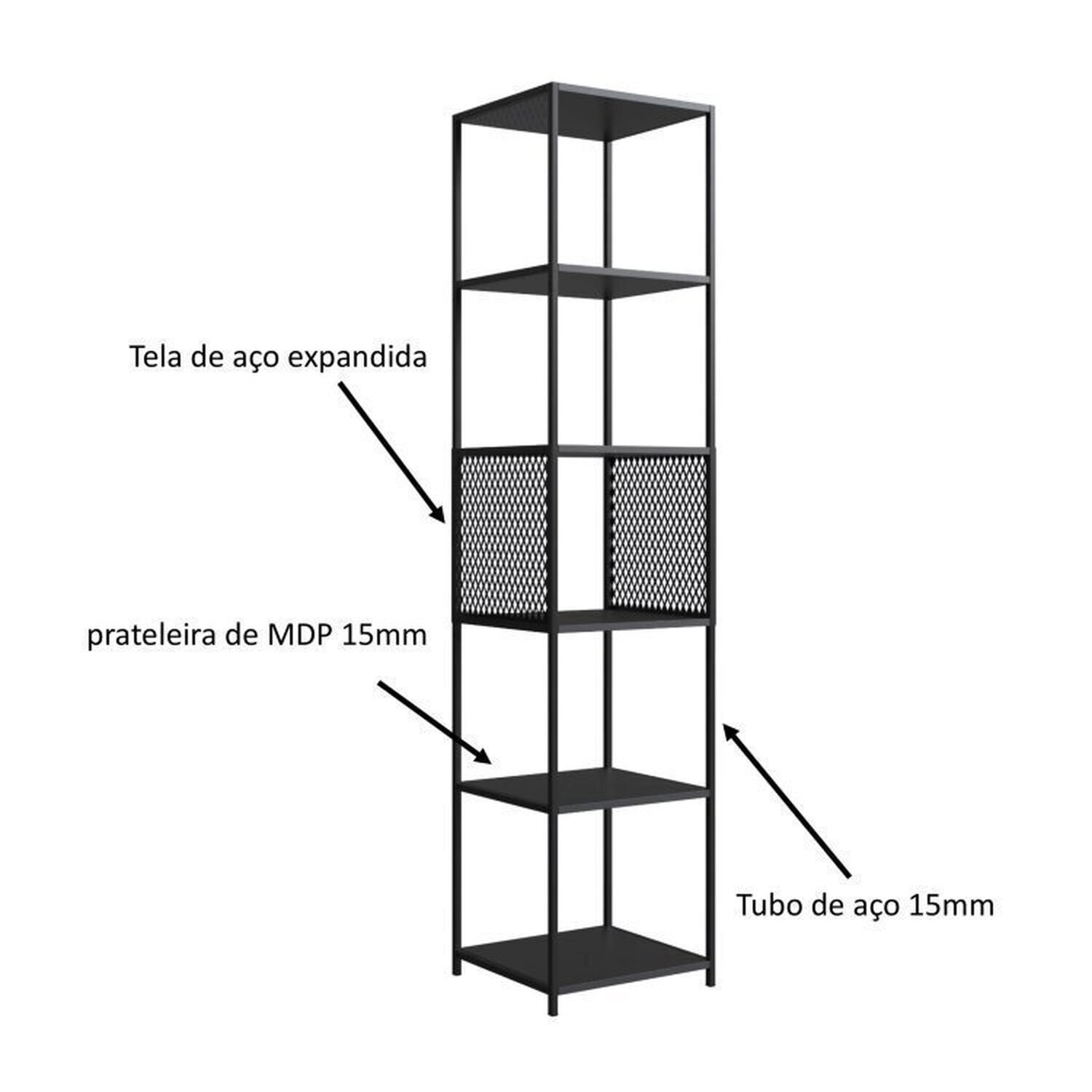 Sala de Estar Completa com 4 Itens Rack Tv 60 Polegadas, Estante, Aparador e Estante Alta Telada - 14