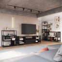 Ver imagem 1 de Sala de Estar Completa com 4 Itens Rack Tv 60 Polegadas, Estante, Aparador e Estante Alta Telada Preto
