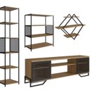 Ver imagem 2 de Sala Completa C/4 Itens Rack Tv 60 Polegadas Porta Industrial, Prateleira Aérea e Estante Alta e Med