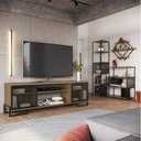 Ver imagem 1 de Sala Completa C/4 Itens Rack Tv 60 Polegadas Porta Industrial, Prateleira Aérea e Estante Alta e Med